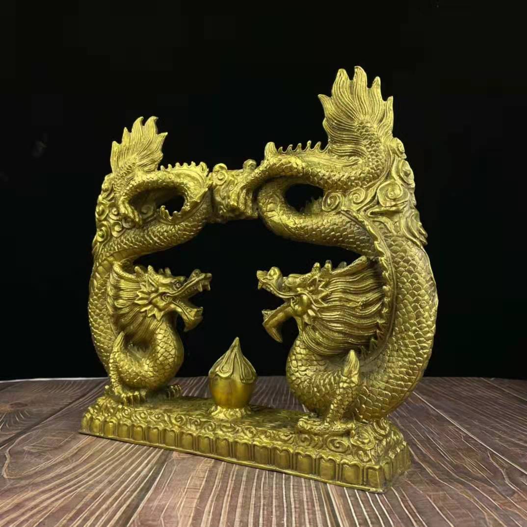 鼎盛福纯铜龙摆件双龙戏珠青龙盘龙剑龙神龙生肖龙吸财龙办公室饰品