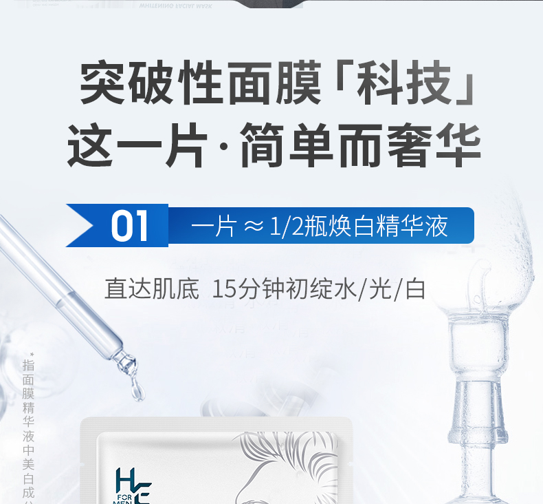 赫恩（H&E） 【套装可选】男士美白面膜烟酰胺补水保湿控油面膜 美白面膜6片/盒