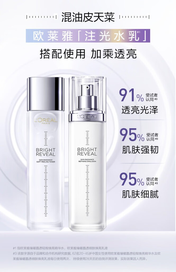 欧莱雅（L'OREAL）注光水乳套装护肤品注白瓶女士化妆水保湿提亮烟酰胺母亲节礼物 注光水130ml+乳110ml（星品）