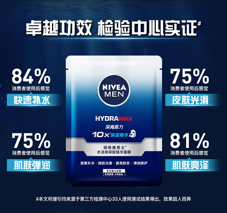 妮维雅（NIVEA） 男士面膜水活玻尿酸精华面膜 水活玻尿酸精华面膜110g (5片)