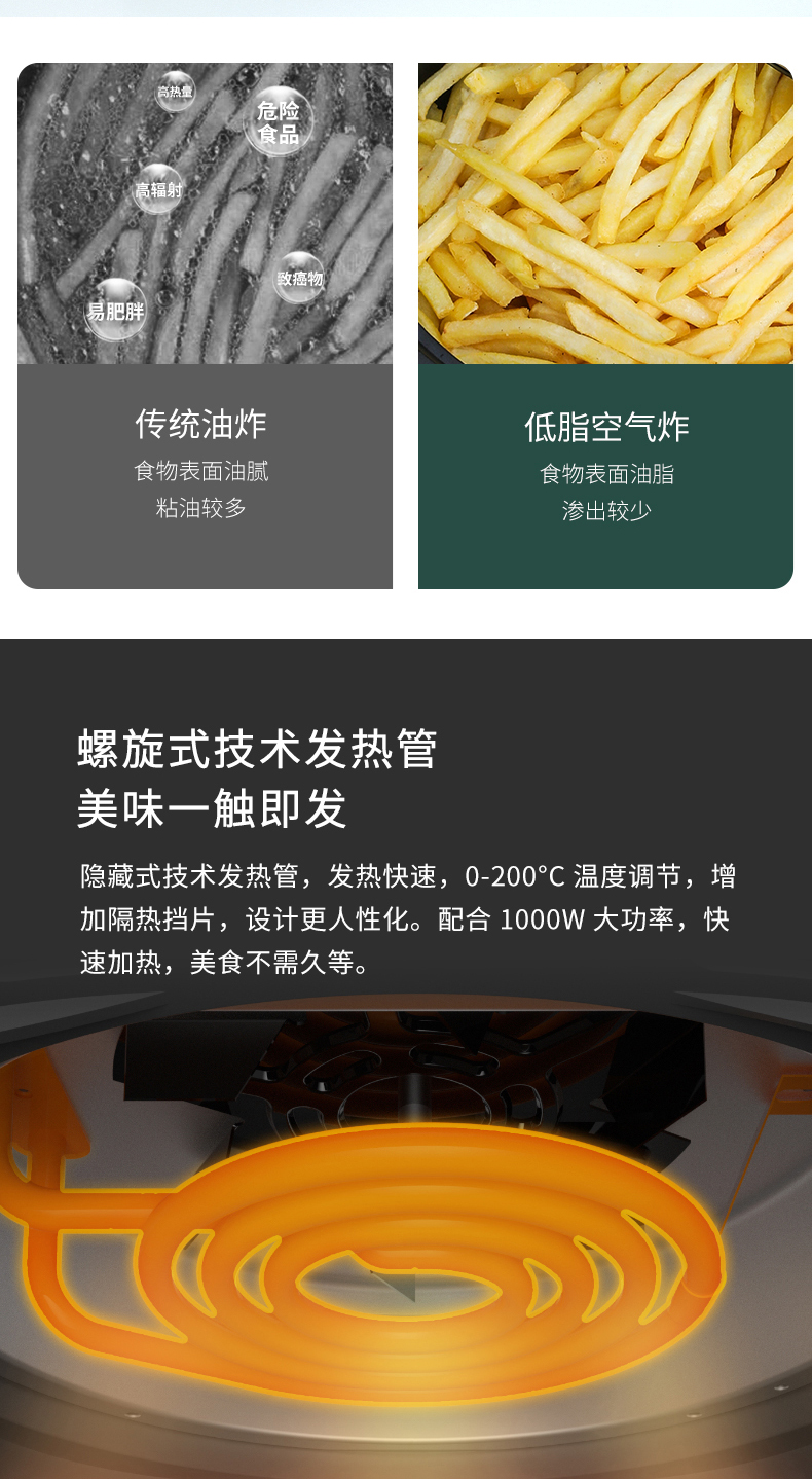 康巴赫（KBH） 空气炸锅家用智能 3.5L大容量多功能薯条机 无油煎炸烤箱 3.5L机械款