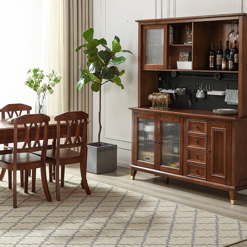 方寸毫厘 餐桌实木餐台 美式乡村实木吃饭桌子餐厅家具 白蜡木餐台 餐桌1.35米+6张皮坐椅 胡桃色