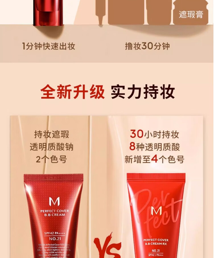 谜尚（Missha）bb霜韩国大红BB霜魅力润颜焕白修容霜50ml防晒霜隔离遮瑕提亮肤色 老款21号-亮肤色50ml