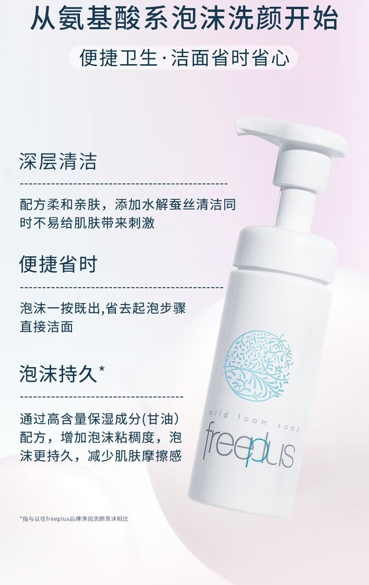 芙丽芳丝（Freeplus） 净润洗颜泡沫洗面奶女深层清洁泡沫氨基酸温和洁面男 150ml敏感肌适用