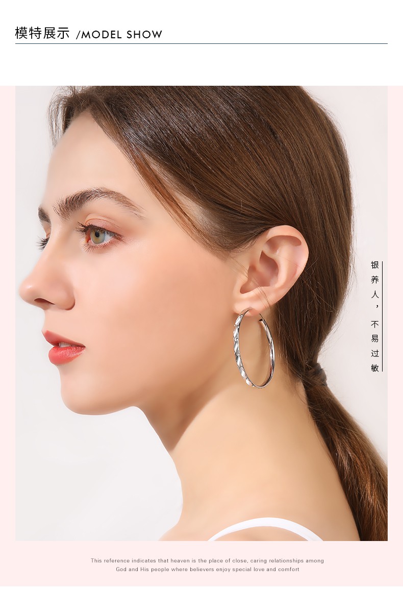 ruiyi星点银质纯度银耳环女士款大耳圈圆圈养耳洞耳坠韩版耳钉时尚