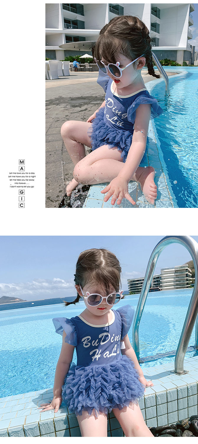 2020夏季儿童泳装中小童宝宝洋气泳衣女童连体游泳衣小女孩网纱韩蓝色