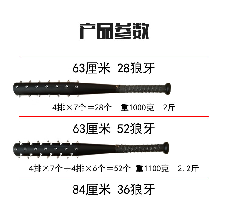 加厚合金钢狼牙棒金属防身棍棒球棍棒球棒自卫车载用品红同棒球棍84cm