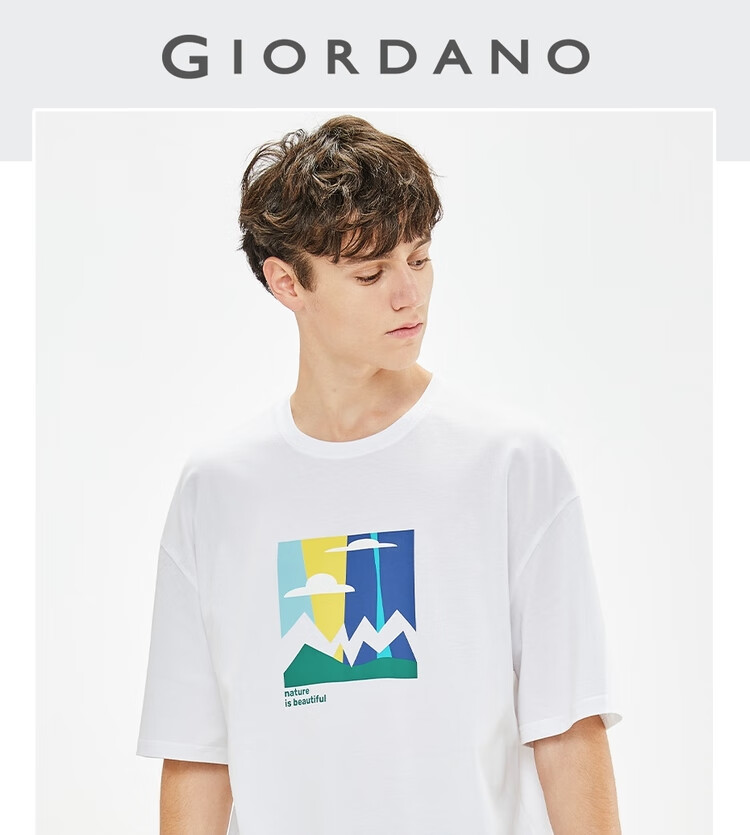 佐丹奴(giordano)男装 t恤风景印花宽松棉质圆领短袖t恤01091386 67