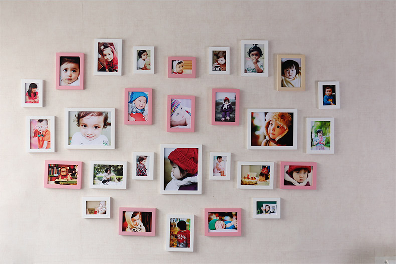 实木儿童心形照片墙相框挂墙创意组合连体挂爱心宝宝卧室大相片墙 28
