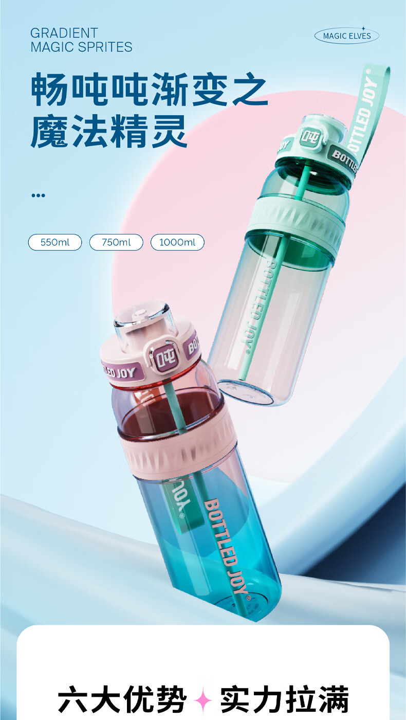 吨吨 BOTTLED JOY运动水壶渐变畅吨吨桶大容量水杯女健身顿顿桶随手杯 渐变畅吨吨550ml【粉蓝云海】