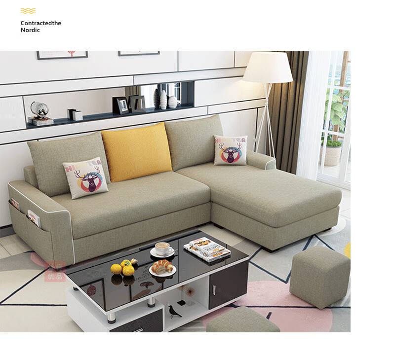 荐臻优品沙发客厅现代简约拼色布艺沙发贵妃椅转角组合式家具可以定制