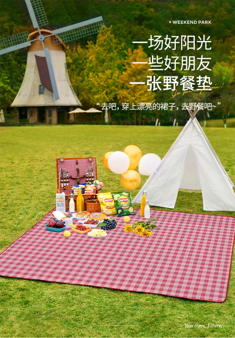 状元榜 野餐垫户外加厚防潮垫耐磨牛津布大尺寸便携帐篷垫子沙滩垫 红格纹 200*200