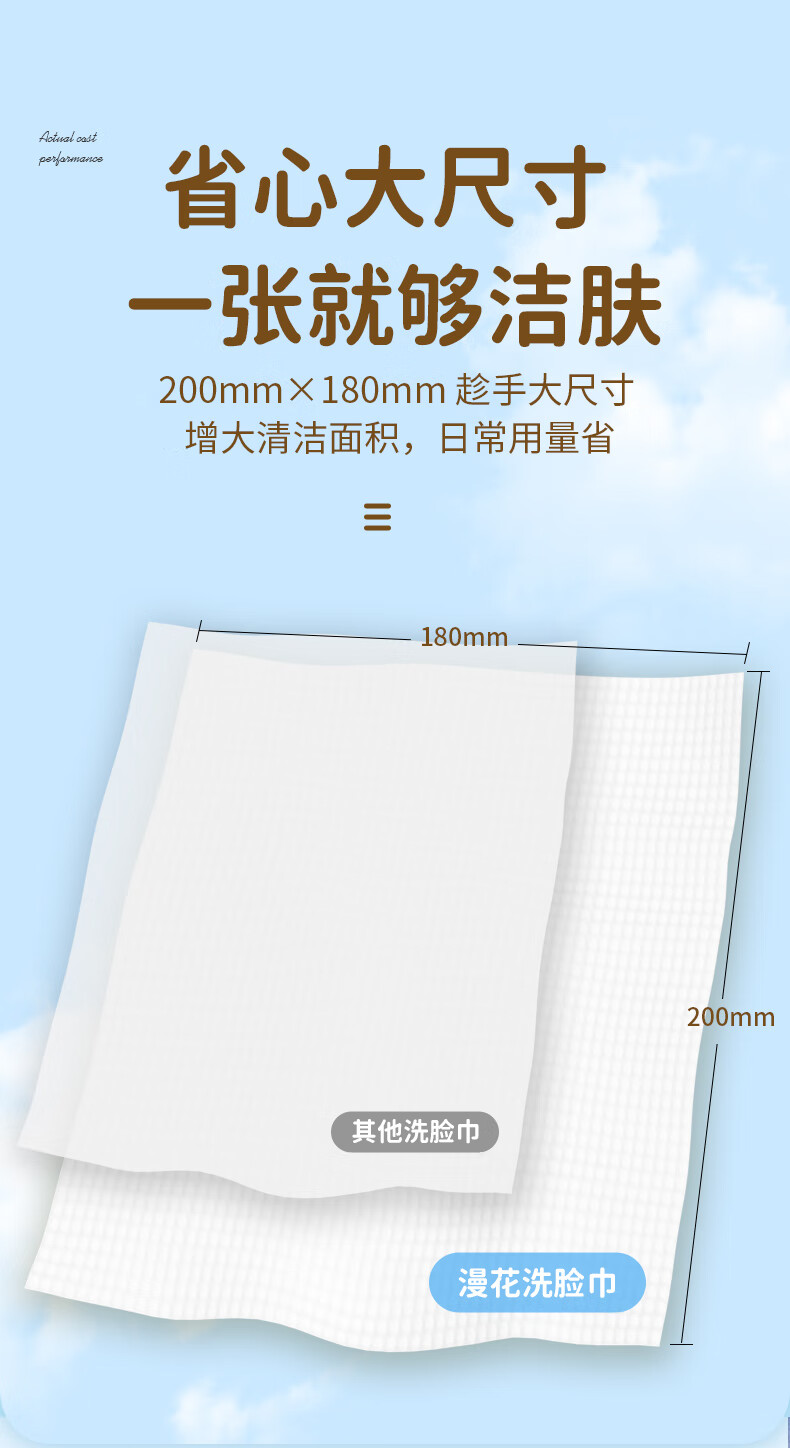 漫花一次性洗脸巾干湿两用卸妆擦脸居家悬挂式棉柔巾加大加厚100抽/包 悬挂式洗脸巾100抽/包 1包【加厚珍珠纹大尺寸】