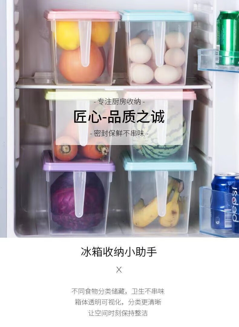 话语冰箱收纳盒蔬菜水果鸡美妆工具冷冻透明保鲜盒塑料密封储物盒 【两个】颜色随机