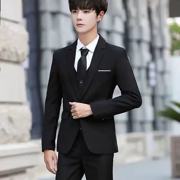 西服套装休闲青少年学生韩版职业结婚西装小西装外套黑色上衣s7085斤