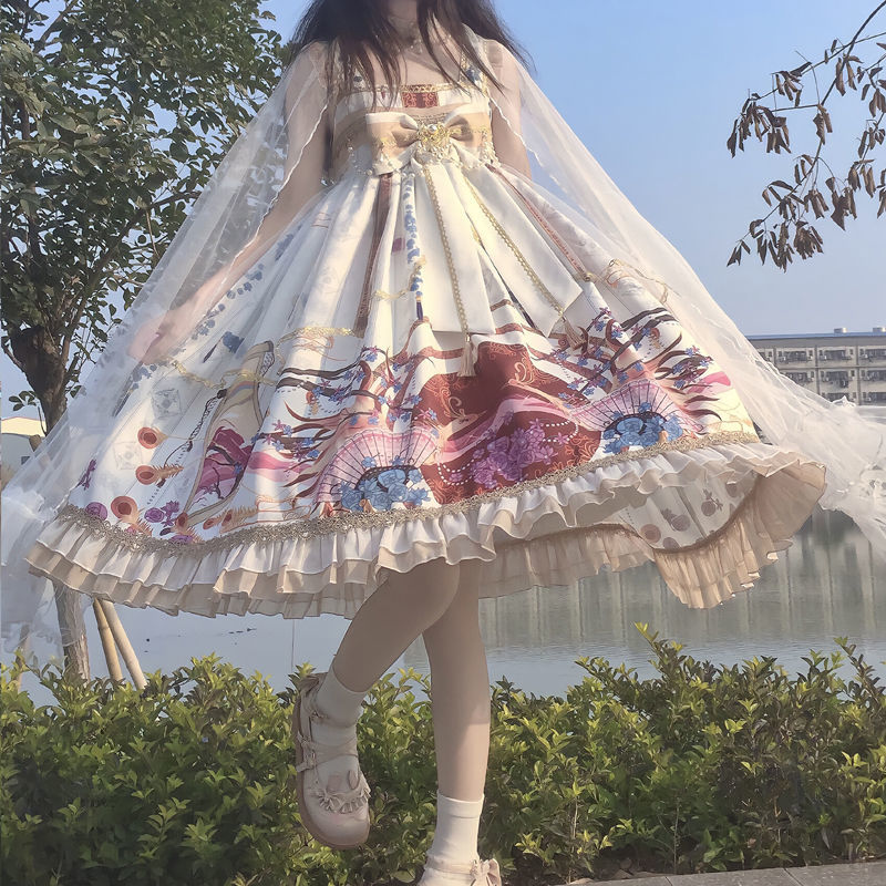 美西官原创设计lolita洋装瑶池中华风汉元素jsk吊带连衣裙p白色jsk