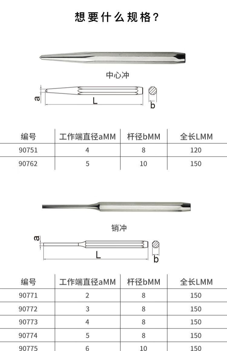 尊锐工具定位冲子钻孔定位器中心冲销冲样冲尖冲中心定位冲子90751120