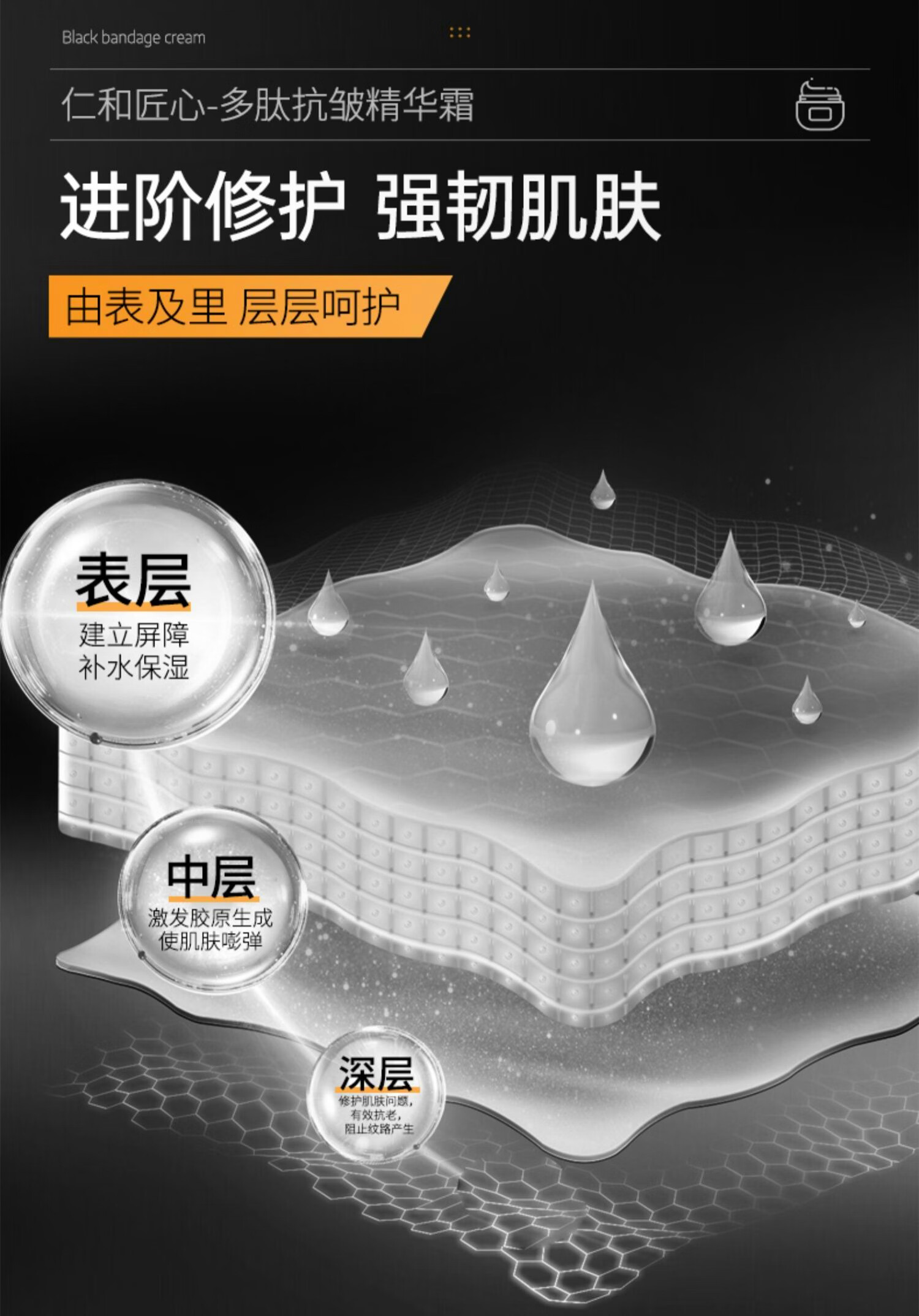 仁和匠心黑绷带多肽抗皱精华霜提拉紧致抗皱面霜补水保湿淡纹修护嫩肤霜 一瓶装【50g】