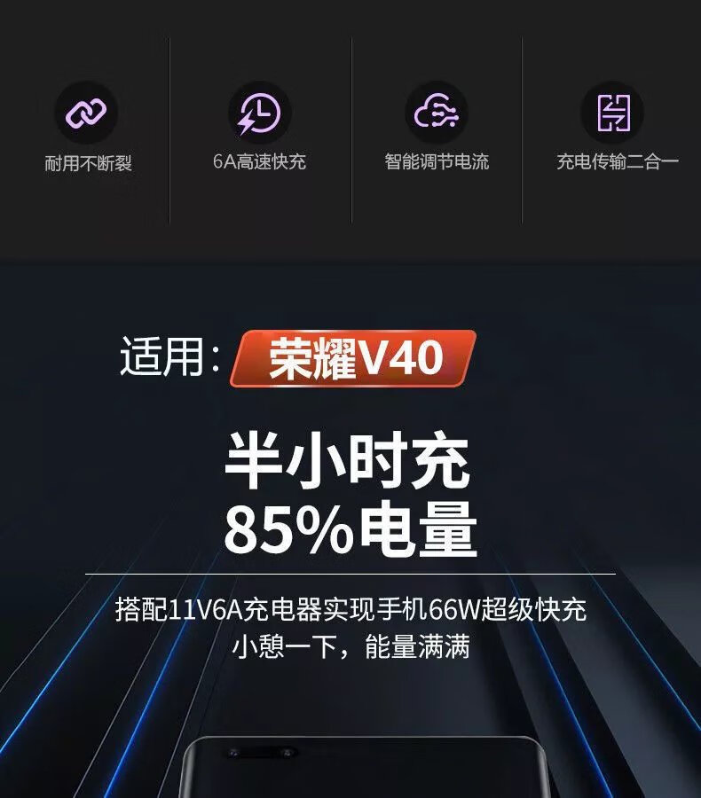 3，【精選】適用華爲6A充電線Type-C快充mate40pro手機榮耀通用66W數據線 安卓數據線 1條裝 1米