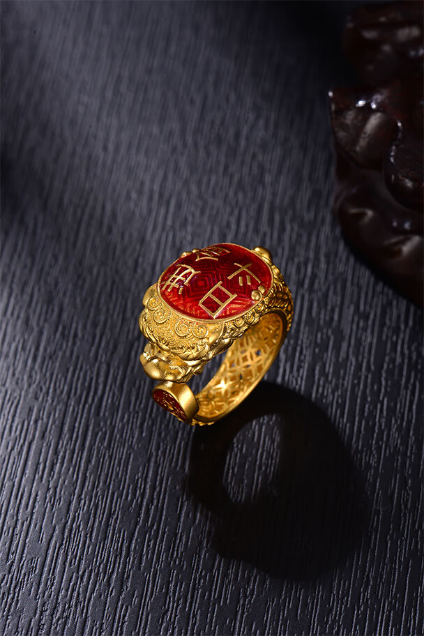 小腰金日进斗金黄金金蟾戒指男士足金八方来财古法金指环999足金食指
