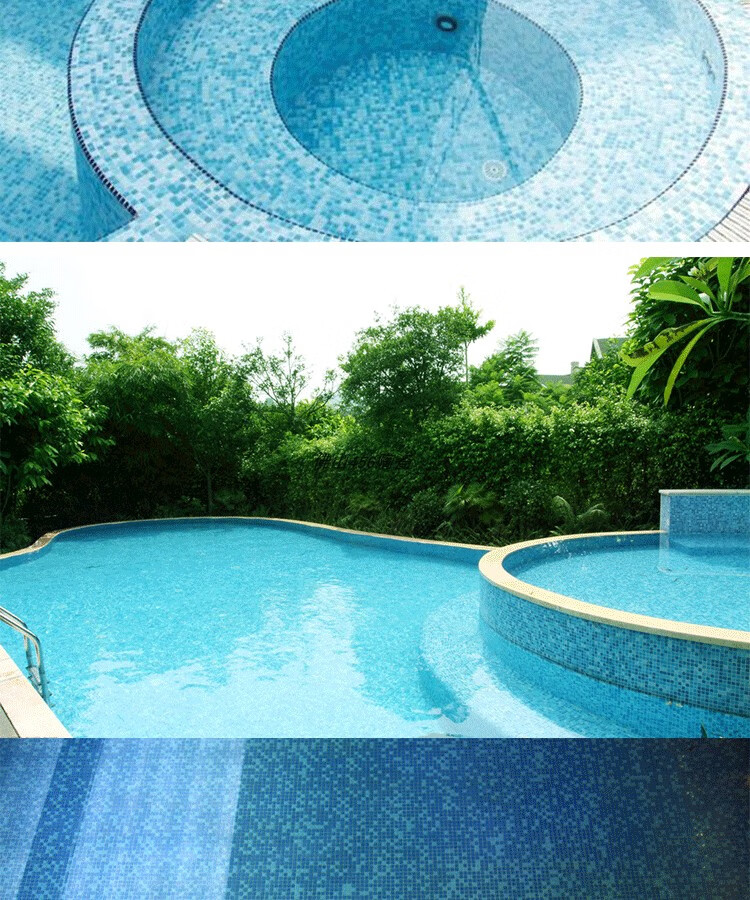 工程游泳池马赛克蓝白色玻璃水池瓷砖鱼池浴室外墙砖防滑阳台户外定制