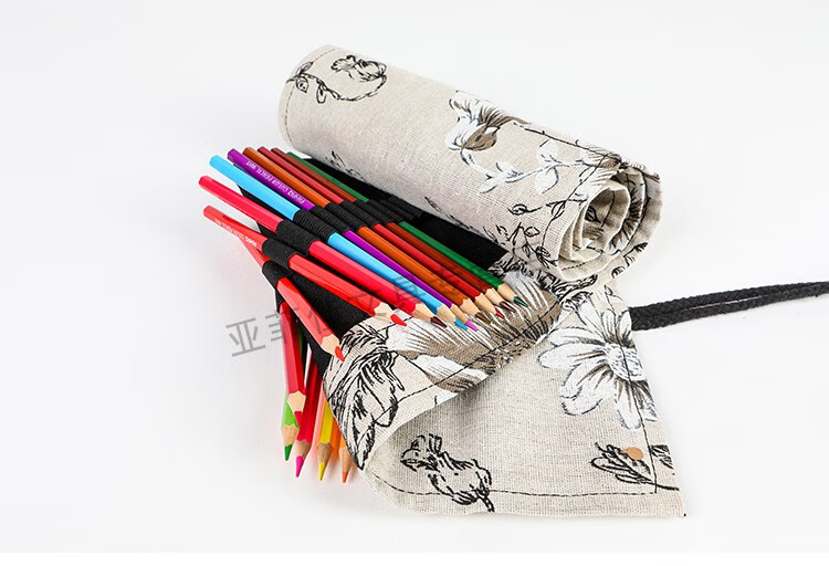 铅笔笔帘36支48支72孔彩铅卷笔袋帆布卷帘素描可爱学生美术收纳袋红海