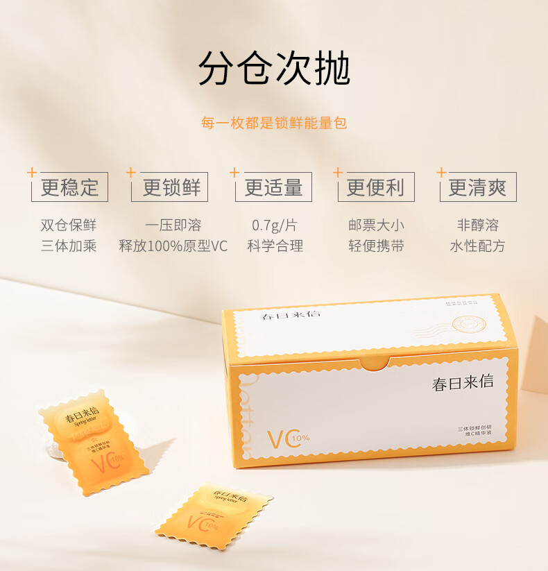 春日来信 三体锁鲜创研维C精华液原型VC双仓次抛提亮肤色面部精华 到手56片+两片传明酸面膜