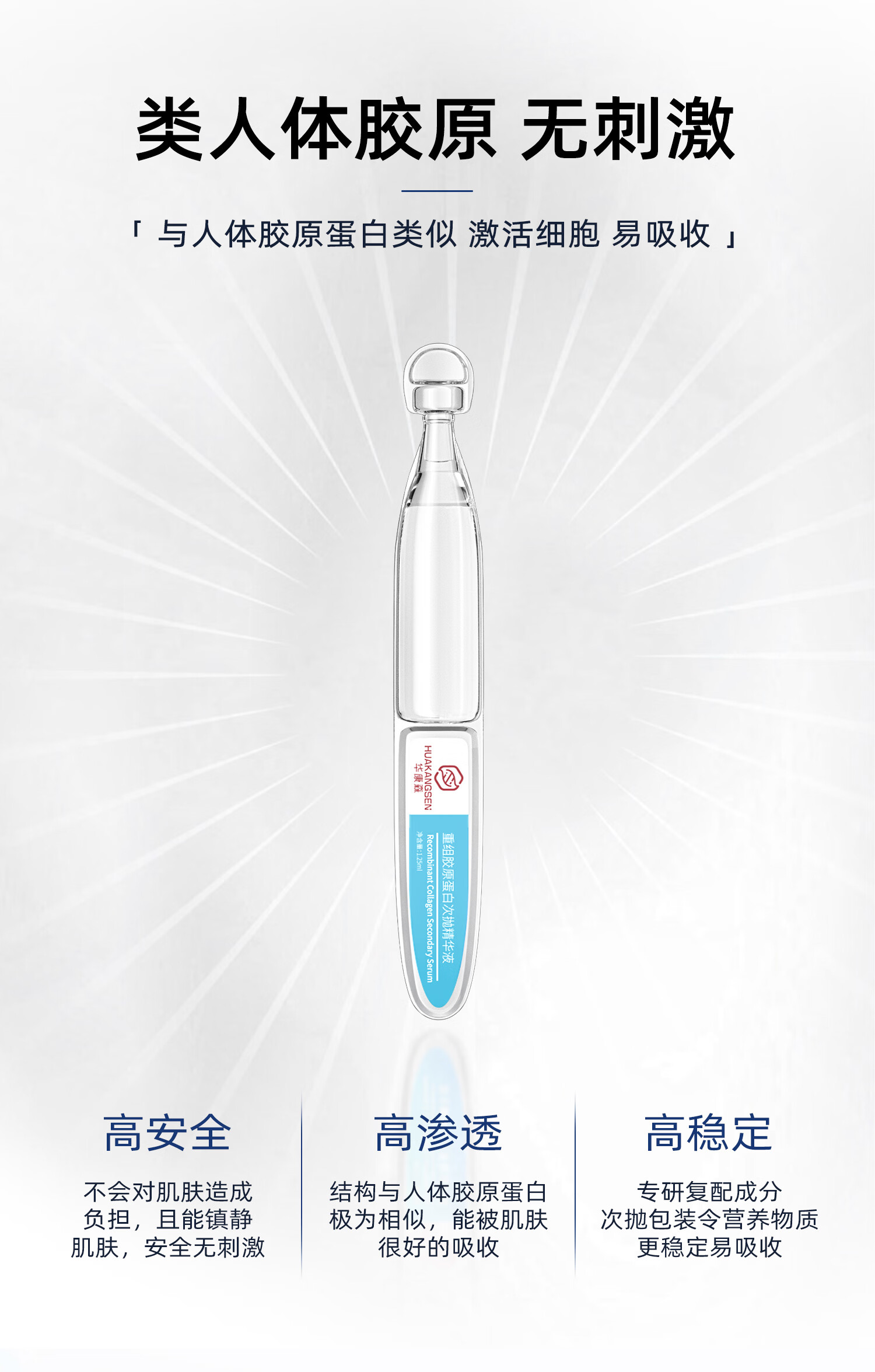 华康森次抛精华液 抗皱紧致 面部呵护敏肌透亮盈润III型胶原次抛 1.25ml 次抛精华液5支小盒