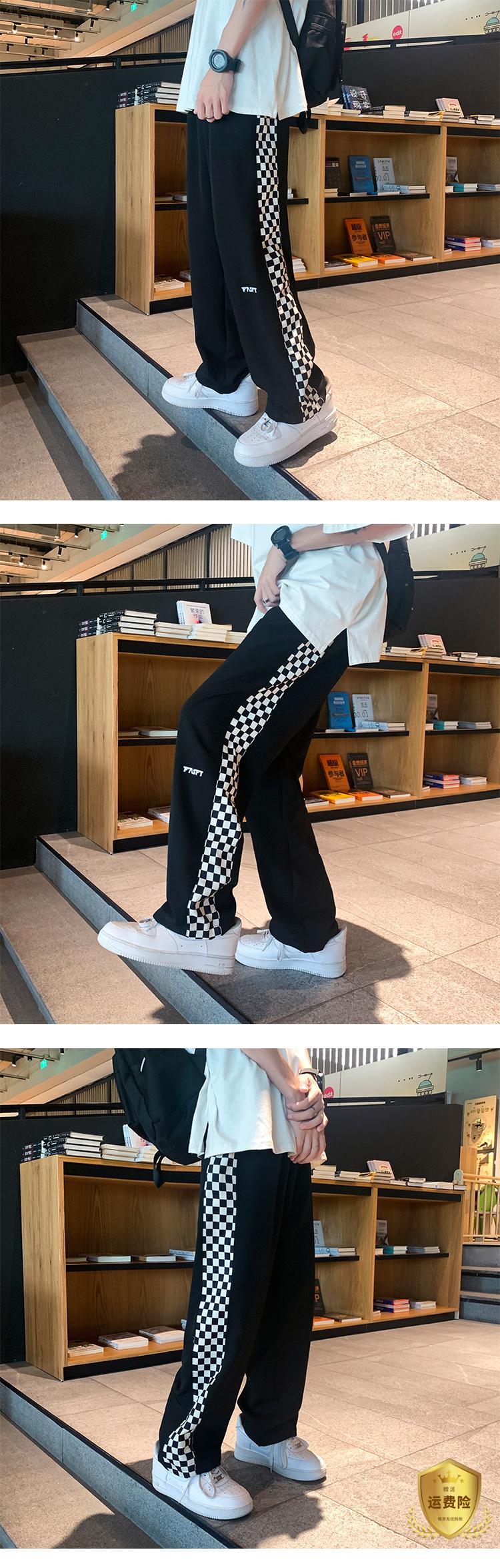棋盘格裤子男hiphop炸街直筒阔腿休闲裤vie风格裤子高街ins 397-黑色