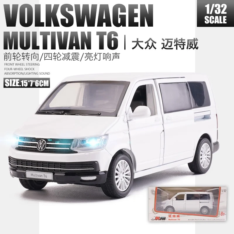 Odysseus eetlust Skalk 1/32 Volkswagen Maitwei T6 Business Van MPV Alloy Car Model Simulation Model  Car Toy Sound and Light Six Doors White