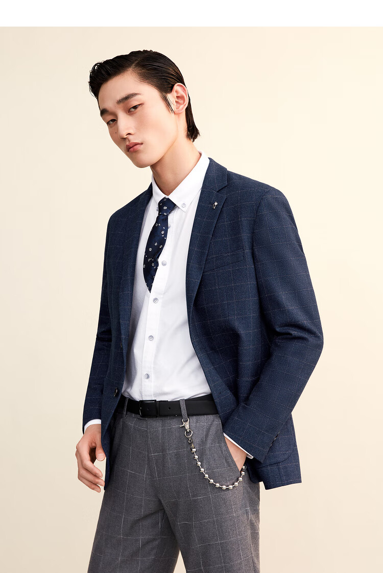 hla海澜之家休闲西服男2021秋季新款时尚格纹绅士有型外套hwxad3d093a