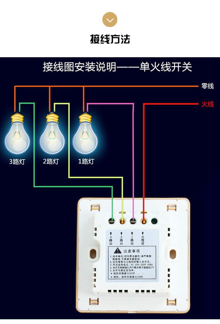 电灯遥控开关面板220v智能无线遥控家用灯具单路二路三路双控随意贴一