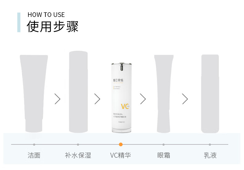 春日来信 10%VC精华液CEF阿魏酸VE提亮肤色改善暗沉面部精华 20%VC