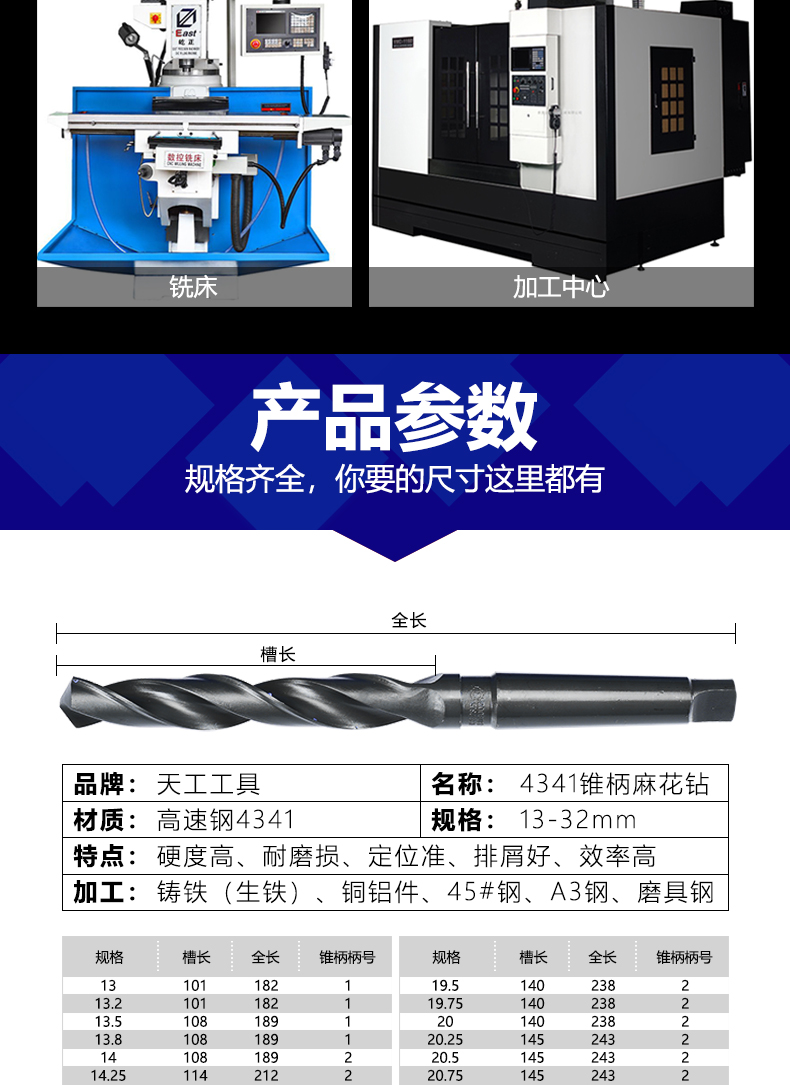 天工锥柄麻花钻莫氏锥柄钻头车床钻头22mm转花电转头莫氏钻套18mm1m