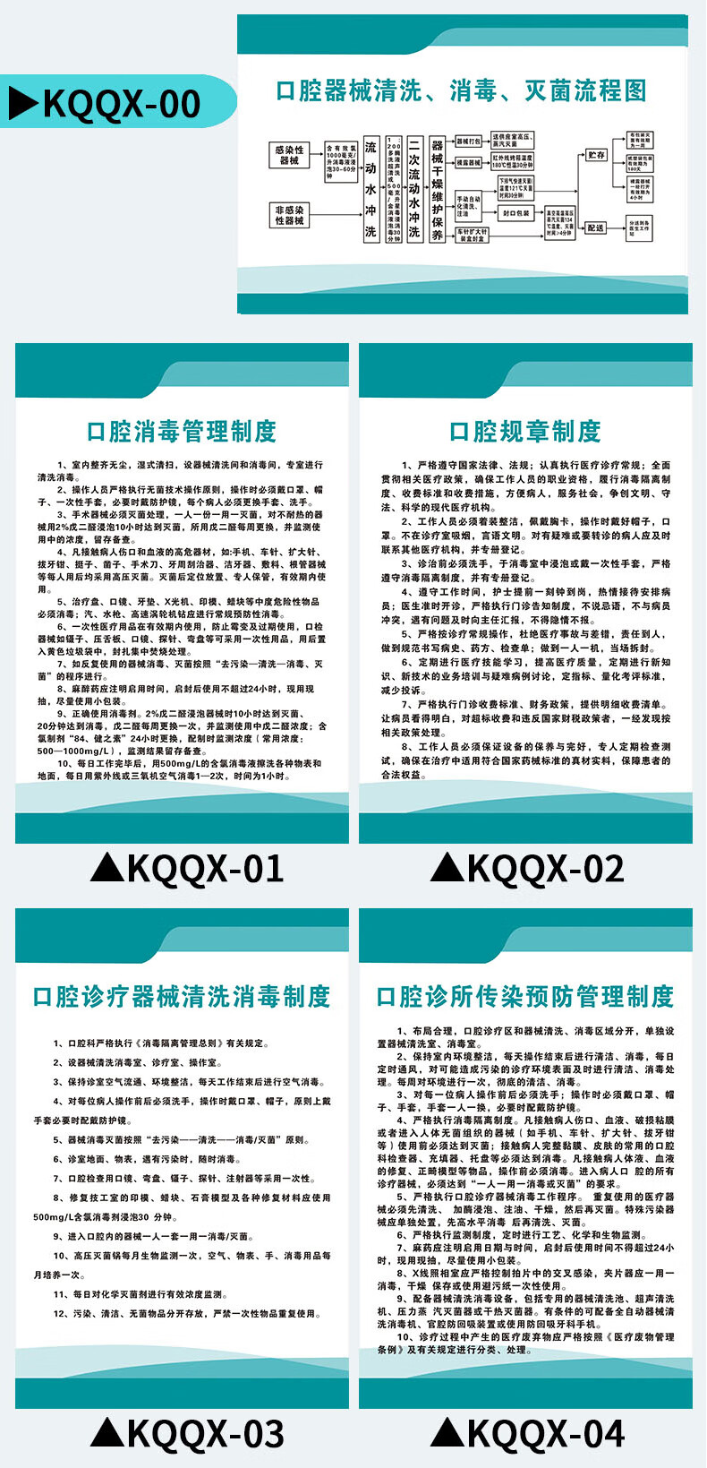 口腔器械清洗消毒灭菌流程图牙科诊所制度口腔医院牙科诊所规章制度牌