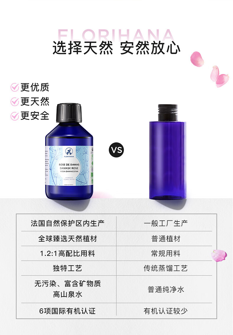 Florihana馥家法国F家大马士革玫瑰纯露花水保加利亚补水保湿爽肤水 200ml
