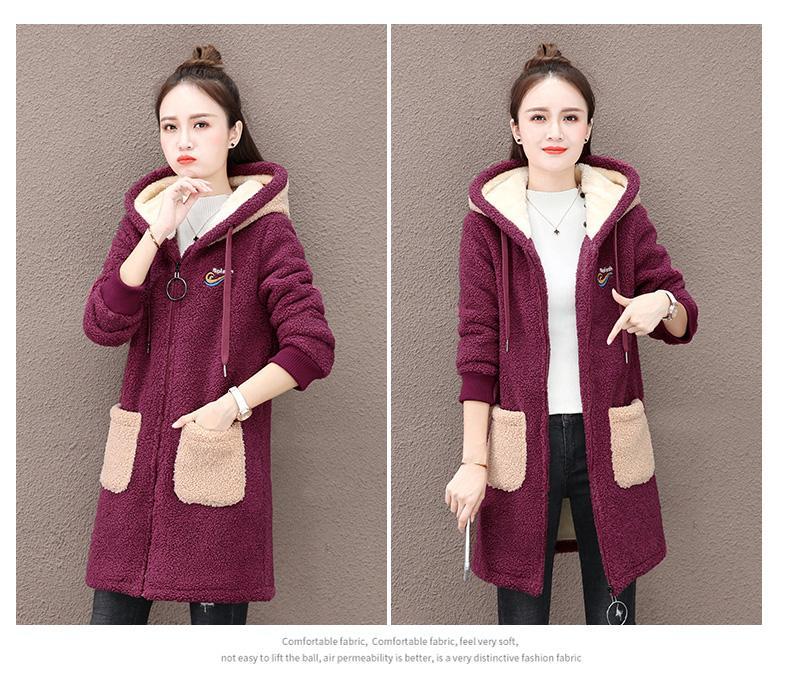 冬季女款加绒棉服外套加绒加厚羊羔绒外套女秋冬新款韩版中长款休闲连