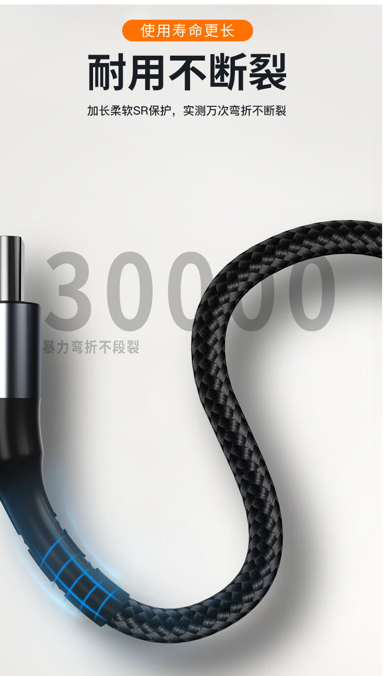 季烁 快充头双typec闪充数据线适用于三星华为手机充电线 W 双Type-c白色（pvc） 1m