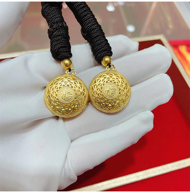 妙灵阁古法金八宝吊坠黄金罗盘足金坠子挂绳女999高档黑绳项链三八