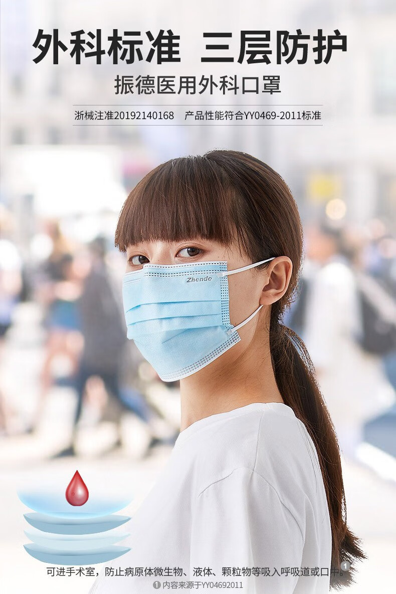 振德（ZHENDE）成人医用外科口罩阻菌骑行透气 医用外科非灭菌10只/袋 20袋
