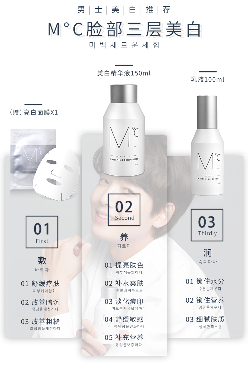 蒙度士（MdoC） 【美白礼盒】蒙度士MdoC男士美白护肤品套装礼盒韩国原装进口 美白3件套 精华露*1+精华液+面膜 ）