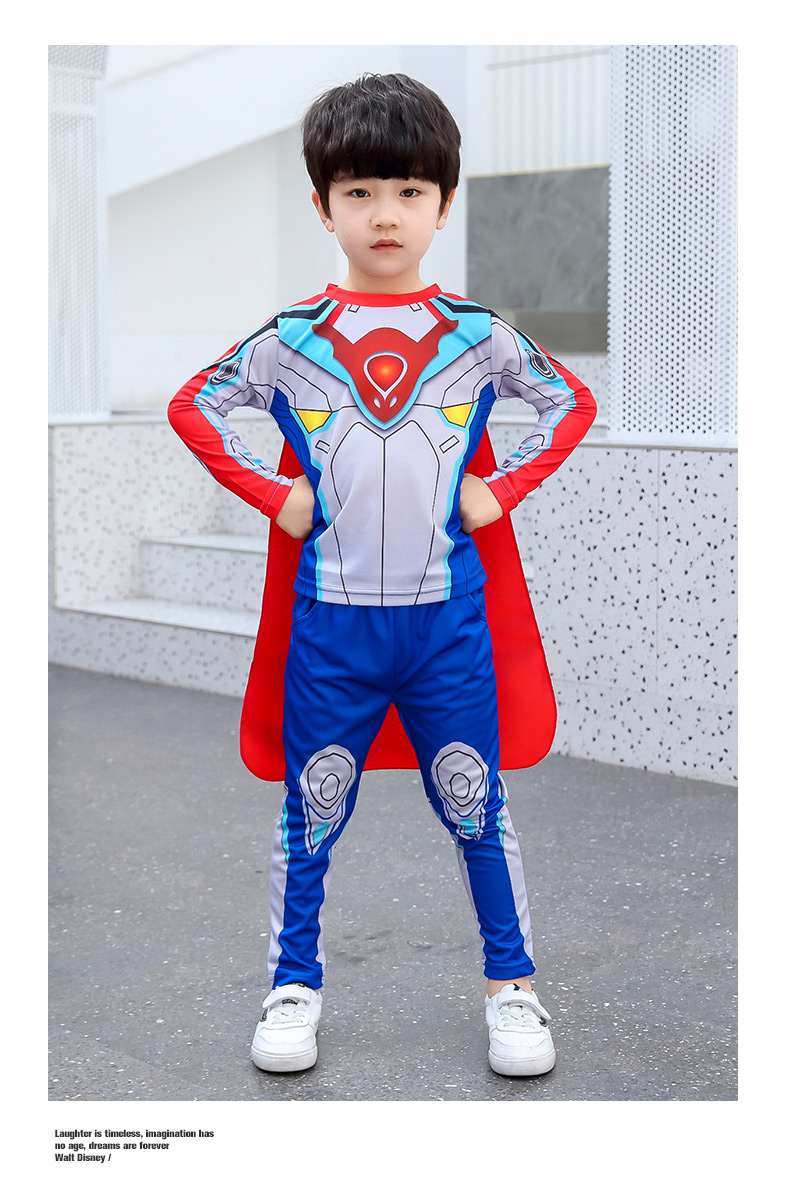 奥特曼衣服儿童连体衣紧身衣童装男童服装超人赛罗cosplaya款蓝色110