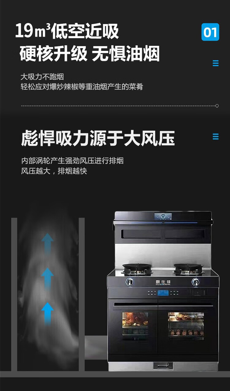 厨仕佳集成灶星厨系列dlzkx1左烤右蒸52kw猛火台面1s拆卸黑色天然气