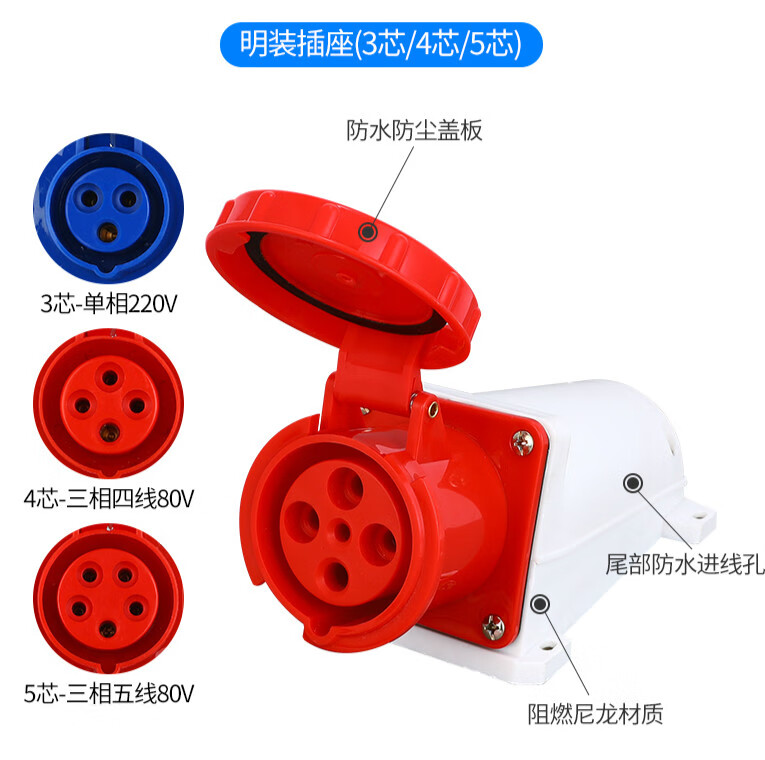 工业插头插座连接器125a大功率380v防水防爆三相电63a四芯5孔三芯3芯