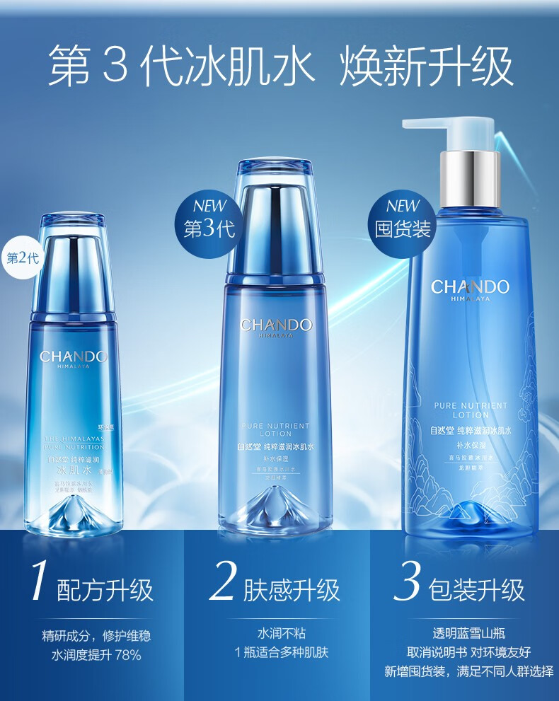 自然堂爽肤水 雪域滋润冰肌水补水保湿抗皱舒缓平衡水油化妆水湿敷水女 【第三代】冰肌水160ml