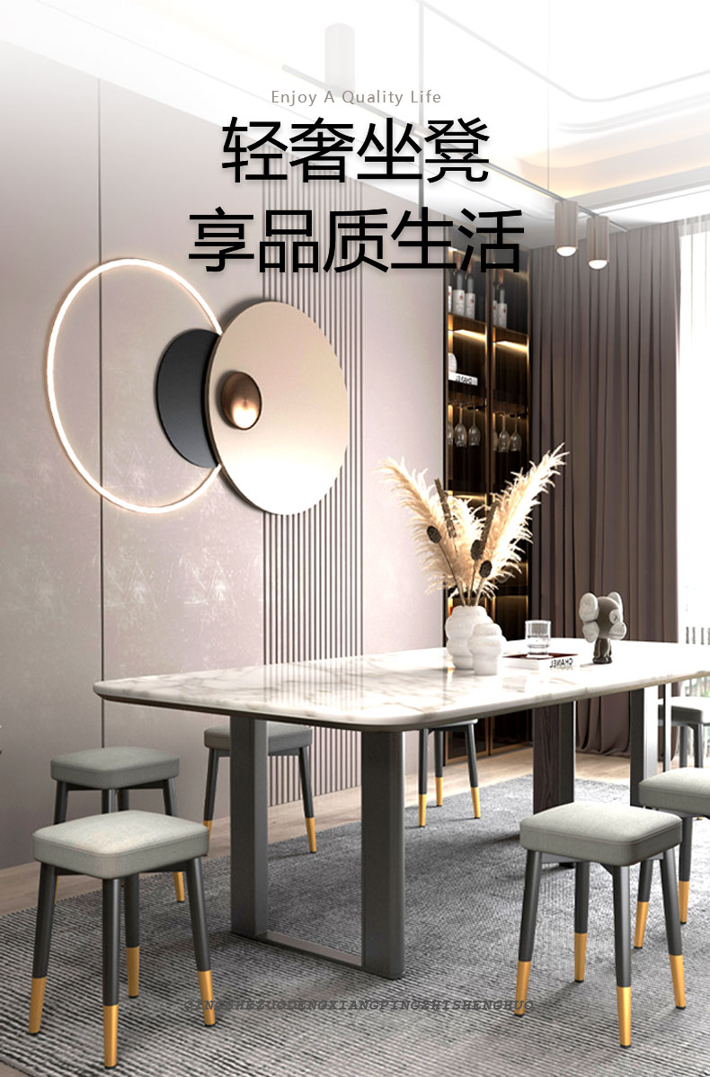 佳家林客厅家用休闲凳时尚复古轻奢加厚小凳子时尚简约网红创意可叠放小矮凳 乳胶座黑金腿灰色