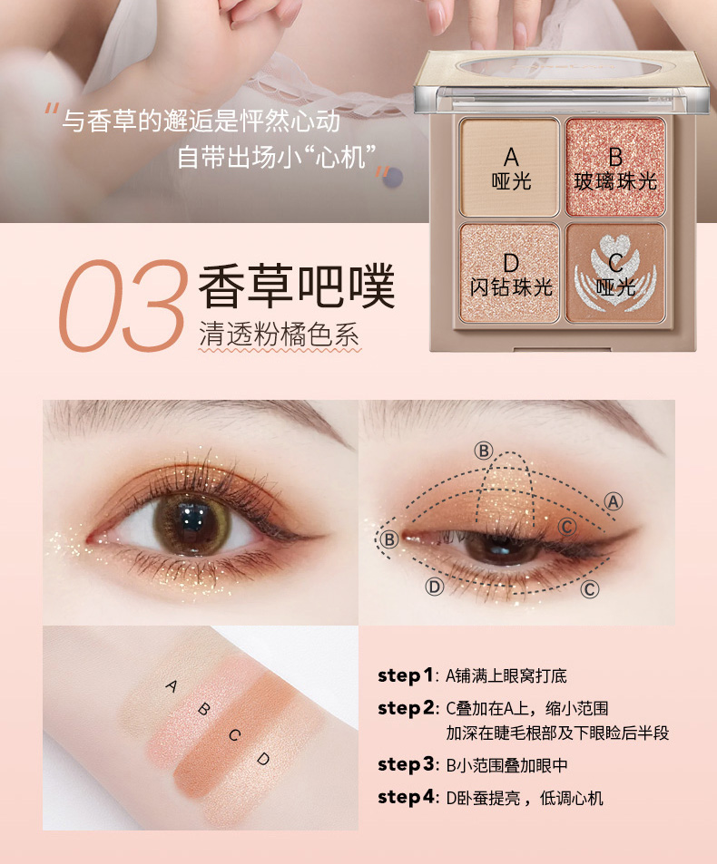 卡姿兰（Carslan）奶咖四色闪亮眼影盘哑光闪粉懒人大地色防水防汗不飞粉易上色 【HOT】01脏脏摩卡
