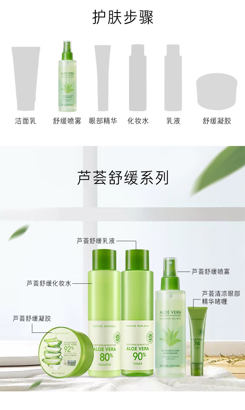 自然乐园（NATURE REPUBLIC） 芦荟保湿补水喷雾爽肤水油护肤晒后修护清爽不油腻 155ml