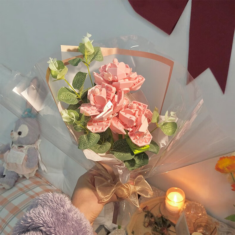佳奇积木花手工拼装玩具教师节花束茉莉铃兰玫瑰送女生女友情人节礼物 温柔心语