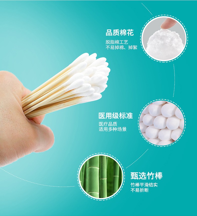 恒助医用棉签一次性单头木棒棉花签卫生消毒清洁医用级脱脂棉棉签 医用棉签1000支/20包
